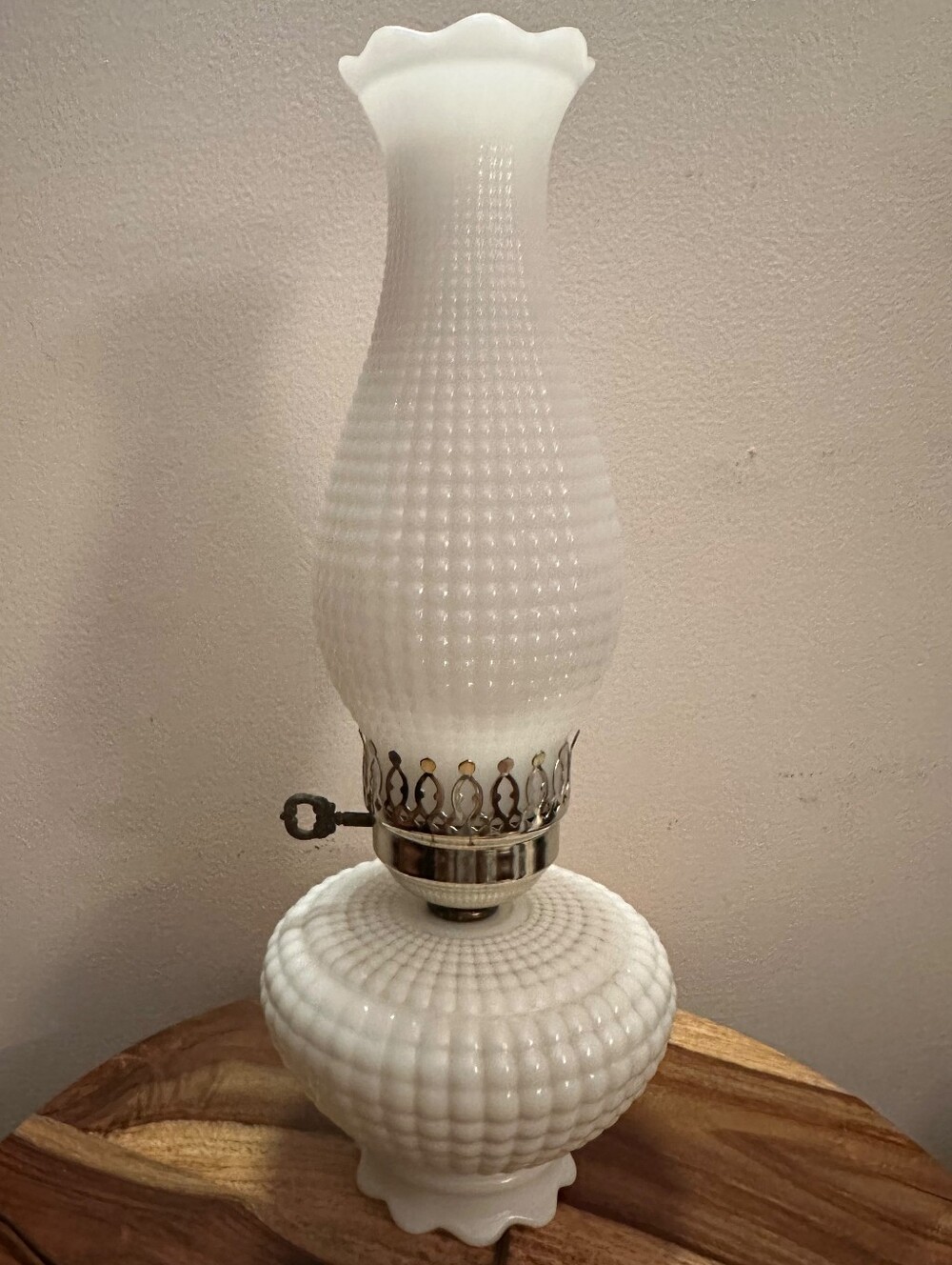 White Hobnail Glass Boudoir Hurricane Table Lamp - Picture 3 of 3